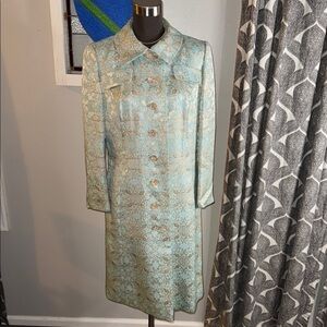 Vintage 1960’s Robert Leonard Pale Blue & Gold Brocade Coat